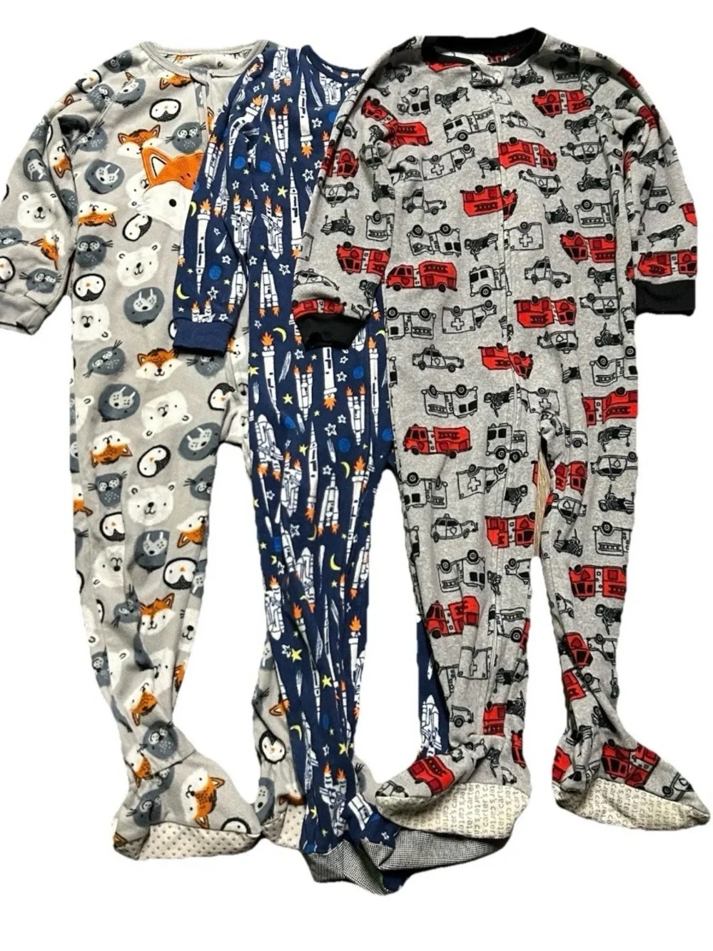 Toddler Boy Fleece Footie Pajamas Animals Space Firetrucks Size 5T